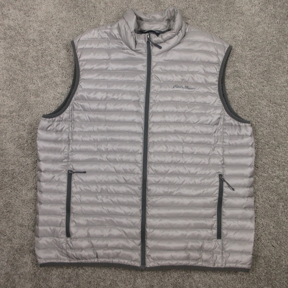 Eddie Bauer Vest Mens XL Gray EB700 Down Puffer Jacket Coat Outdoor Pockets Zip